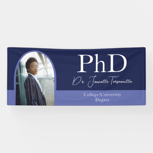 Graduate Blue Arch Script Foto PhD Abschluss Banner (Horizontal)