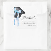 Graduate Blue Bow Coquette Graduation Cap Quadratischer Aufkleber (Tasche)