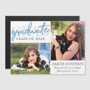 Graduate Blue Script   Cooler Pinsel 2 Foto Magneteinladung