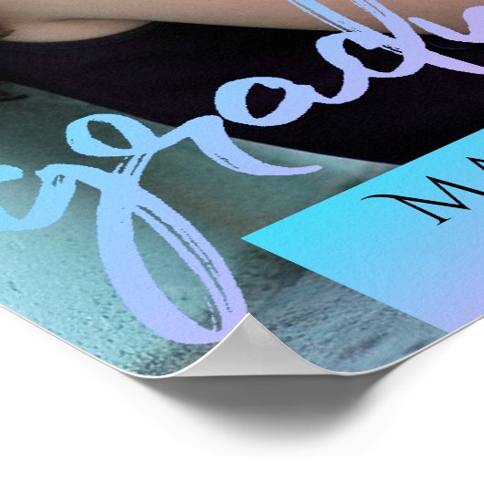 Graduate Blue Script | Cooles Brush-Foto Poster (Ecke)