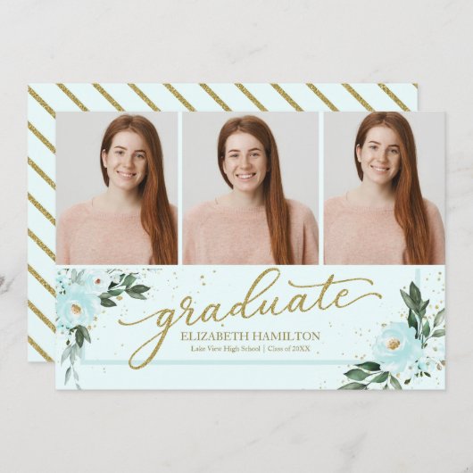 Graduate Blush Aquamarin Grad Ankündigung 3 Foto (Vorne/Hinten)