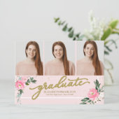 Graduate Blush Bloral Grad Ankündigung 3 Foto (Stehend Vorderseite)
