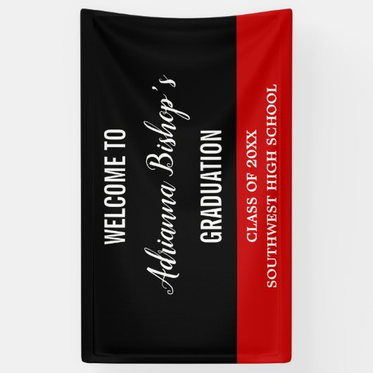 Graduate Bold Script Black Red Willkommen Banner (Vertikal)