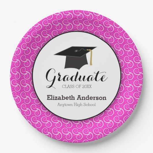 Graduate Bright Pink Graduation Party Pappteller (Vorderseite)