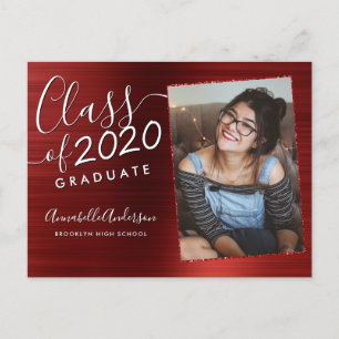 Graduate Burgundy Brushed Metal Foto Abschluss Ankündigungspostkarte