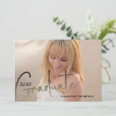 Graduate Calligraphy Script Black Gold Zwei-Foto Einladung (Stehend Vorderseite)