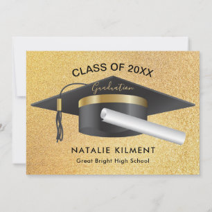 Graduate Cap Abschluss für Schwarz und Gold Glitze Ankündigung