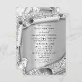 Graduate CAP Bachelorette 3D Glitzer Silver Grau Einladung (Vorne/Hinten)