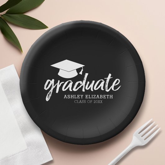 Graduate Cap mit Klasse und Name - Schwarz ändern Pappteller