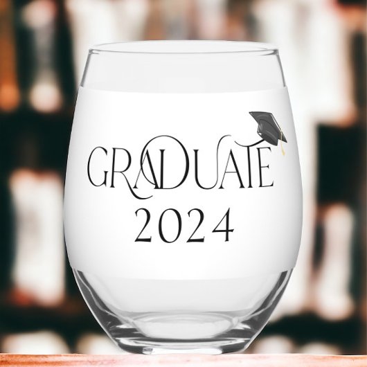 Graduate Cap Personalisiert Class 2024 Abschluss Weinglas Ohne Stiel