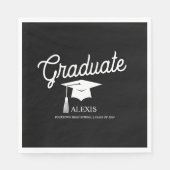 Graduate Cap Schwarz-weiß Name Class Serviette (Vorderseite)