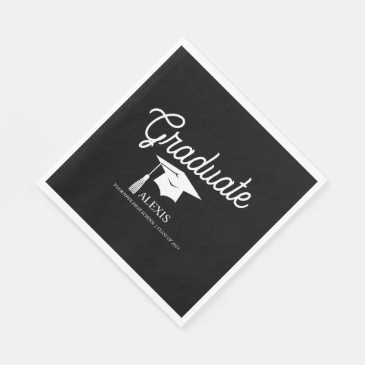 Graduate Cap Schwarz-weiß Name Class Serviette (Ecke)