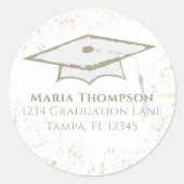 Graduate Cap Simple Modern Confetti Rücksendeadres Runder Aufkleber (Vorderseite)