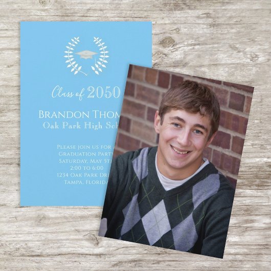 Graduate Carolina Blue Foto Template Einfach Einladung