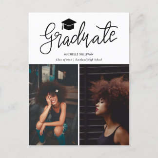 Graduate Casual Script | Modern Grad Photo Collage Ankündigungspostkarte