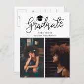 Graduate Casual Script | Modern Grad Photo Collage Ankündigungspostkarte (Vorne/Hinten)