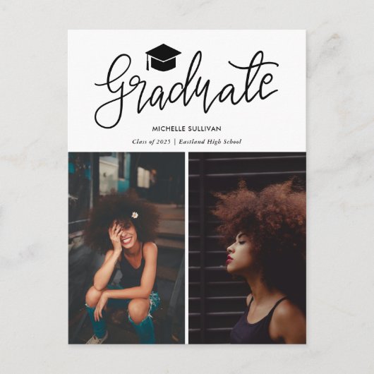 Graduate Casual Script | Modern Grad Photo Collage Ankündigungspostkarte (Vorderseite)