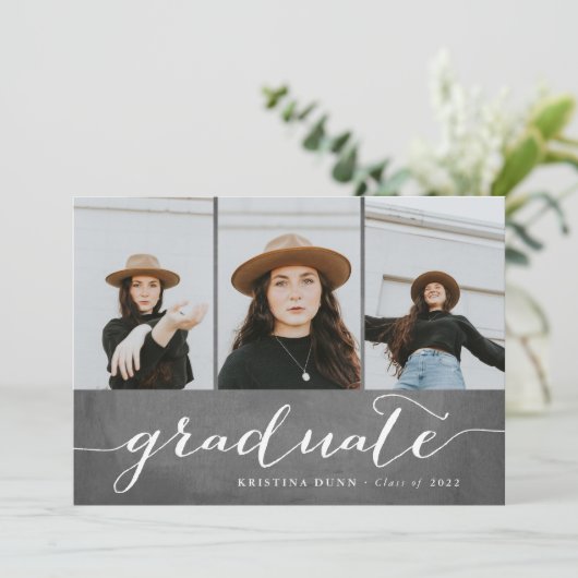 Graduate Chalkboard Foto Collage | Abschluss Einladung (Stehend Vorderseite)