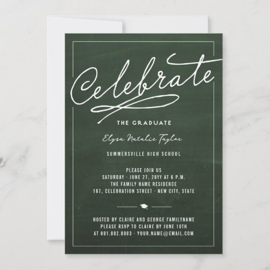 Graduate Chalkboard Graduierungsparty Einladung (Rückseite)