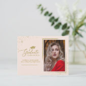 Graduate Chic Grad Ankündigung Gold Glitzer Postkarte (Stehend Vorderseite)