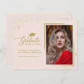 Graduate Chic Grad Ankündigung Gold Glitzer Postkarte (Vorne/Hinten)