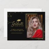 Graduate Chic Grad Ankündigung Gold Glitzer Postkarte (Vorne/Hinten)
