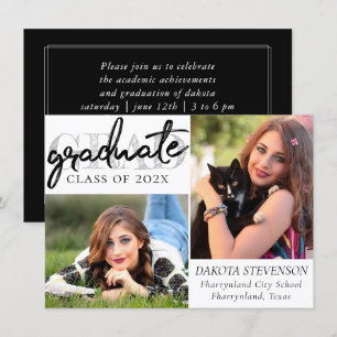 Graduate Chic Script Einfach 2 Foto Keepake Einladung