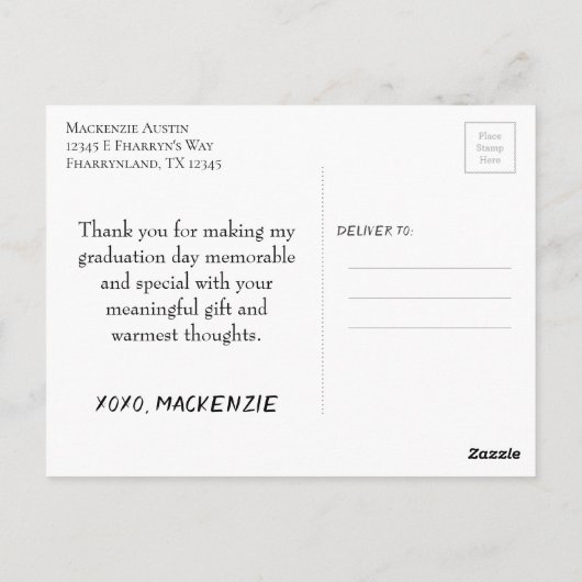 Graduate Chic Script | Einfach 2 Foto Vielen Dank Postkarte (Rückseite)