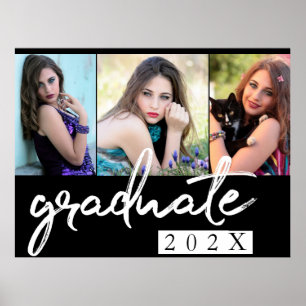 Graduate Chic Script   Einfach 3 Foto Keepake Poster