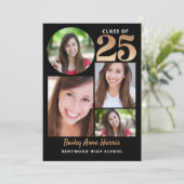 Graduate Circle Black Class of 2025 Printable Einladung (Stehend Vorderseite)