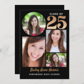 Graduate Circle Black Class of 2025 Printable Einladung (Vorne/Hinten)