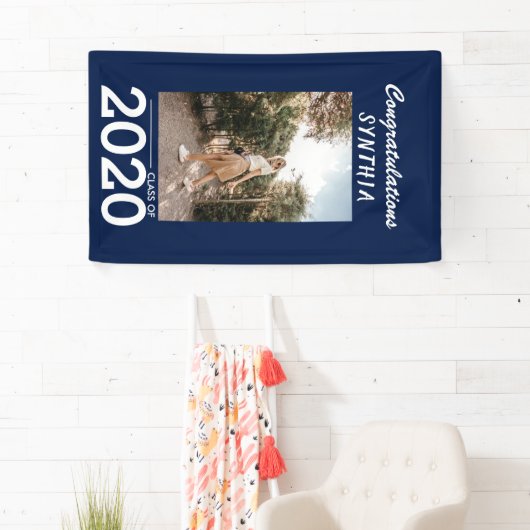 Graduate Class 2020| Navy Blue Foto Yard Sign Banner (Insitu)
