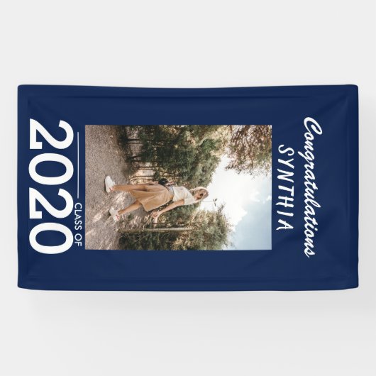 Graduate Class 2020| Navy Blue Foto Yard Sign Banner (Horizontal)