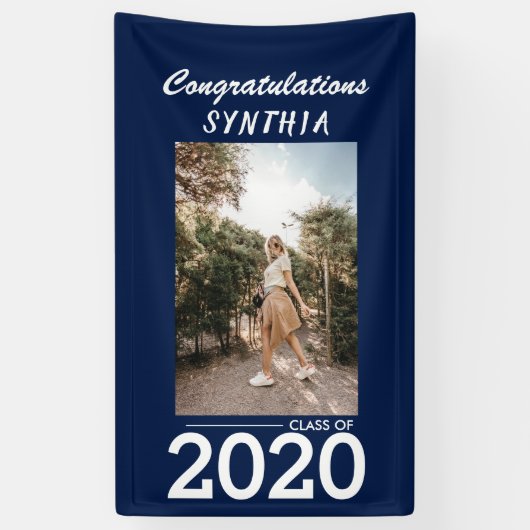 Graduate Class 2020| Navy Blue Foto Yard Sign Banner (Vertikal)