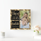 Graduate Class 2021 für Schwarz-Gold-Foto Quadratische Wanduhr (Zuhause)