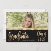 Graduate Class of 2021 Black and Gold Script Einladung (Vorderseite)
