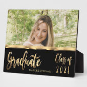 Graduate Class of 2021 Black and Gold Script Fotoplatte (Seite)