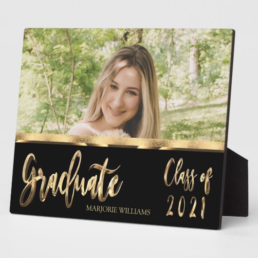 Graduate Class of 2021 Black and Gold Script Fotoplatte (Seite)