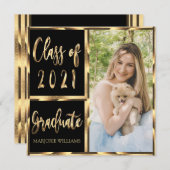 Graduate Class of 2021 Black and Gold Script Mitteilungskarte (Vorne/Hinten)