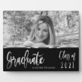Graduate Class of 2021 Black and Silver Script Fotoplatte (Vorderseite)
