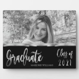 Graduate Class of 2021 Black and Silver Script Fotoplatte
