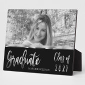 Graduate Class of 2021 Black and Silver Script Fotoplatte (Seite)