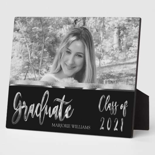 Graduate Class of 2021 Black and Silver Script Fotoplatte (Seite)