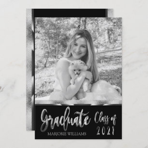 Graduate Class of 2021 Silver Black and White Einladung