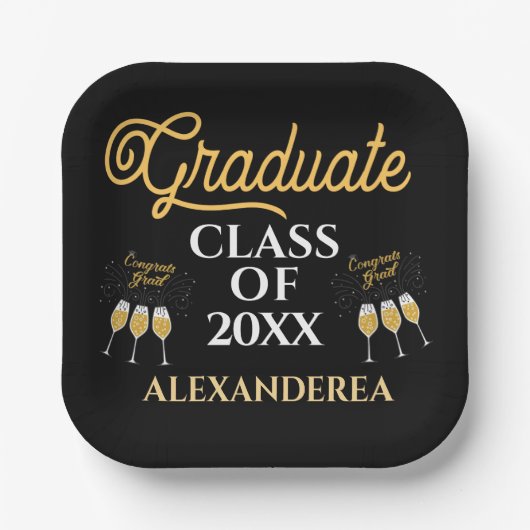 Graduate Class of 2022 Glückwunschs Gold Black Cus Pappteller (Vorderseite)