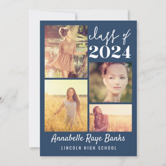 Graduate Class of 2024 Blue Printable Einladung (Vorderseite)