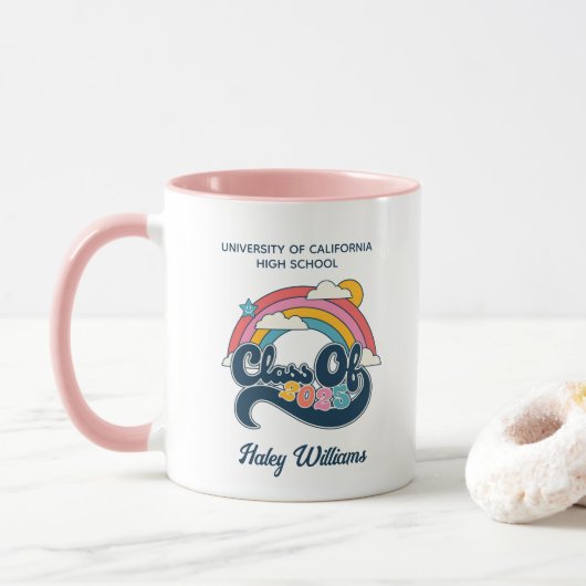 Graduate Class of 2025 Gift Retro personalized Mug Tasse (Mit Donut)