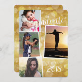 Graduate Class of 20__ Gold Bokeh mit 4 Bildern Einladung (Vorne/Hinten)