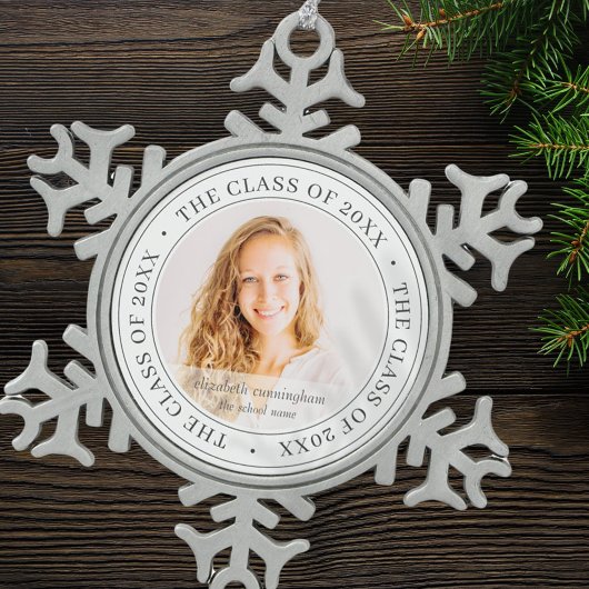 Graduate Class of 20XX Simple Modern Custom Foto Schneeflocken Zinn-Ornament