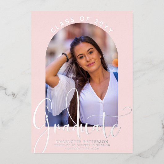 Graduate Class of Abschluss Arch Foto Silver Folieneinladung (Vorderseite)